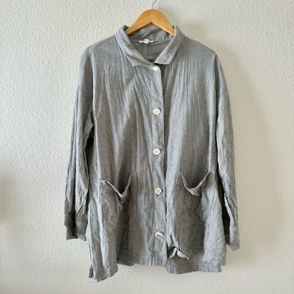Eileen Fisher Stand Collar Organic Cotton & Linen Jacket - Picture 3 of 7